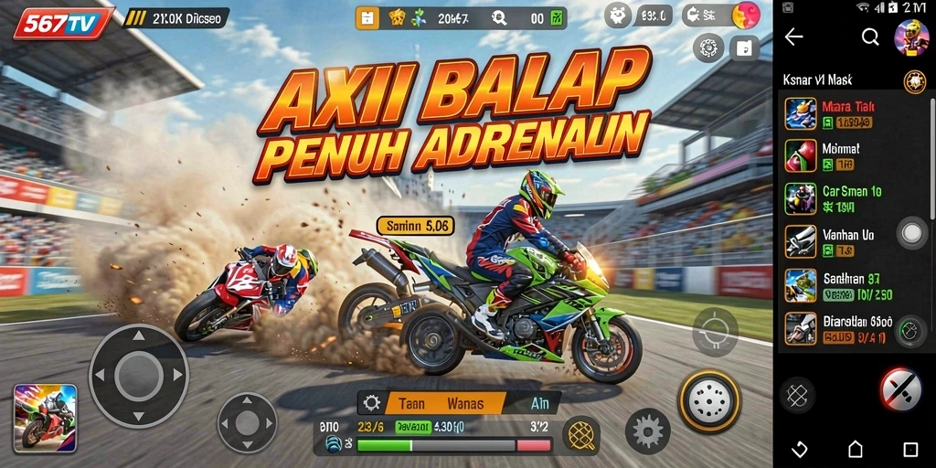 Tampilan gameplay seru dalam 567TV dengan balapan yang mendebarkan.