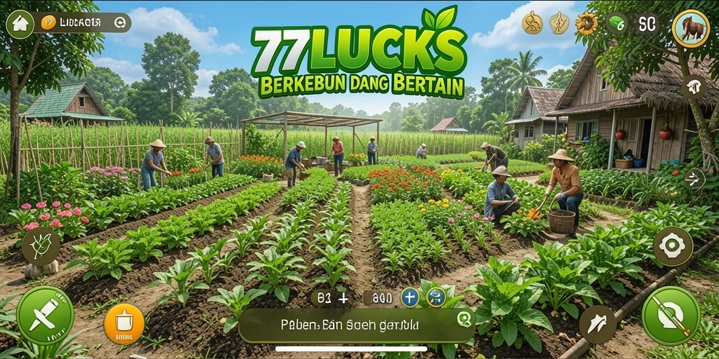 Screenshot 77LUCKS menampilkan gameplay berkebun yang menarik.
