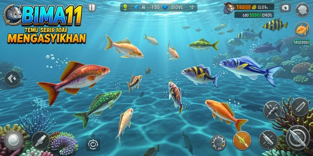 Screenshot BIMA11 menampilkan aksi menembak ikan yang seru dan penuh warna.