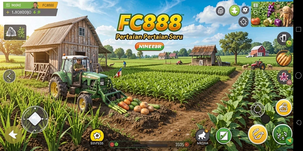 Tampilan screenshot gameplay dari FC888 yang menunjukkan aktivitas bertani.