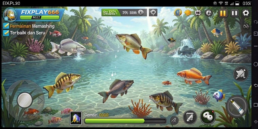 Screenshot gameplay FIXPLAY666 menunjukkan aksi memancing yang mendebarkan.