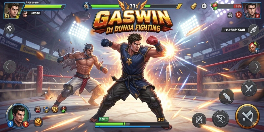 Screenshot menampilkan pertarungan intens antara karakter di GASWIN.