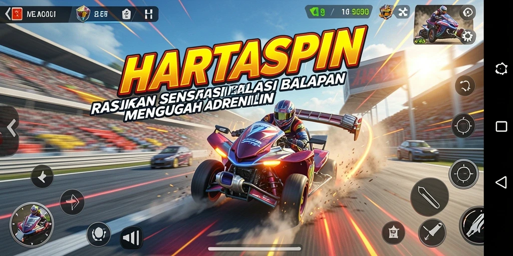 Gameplay HARTASPIN yang intens dan mendebarkan di lintasan balap.