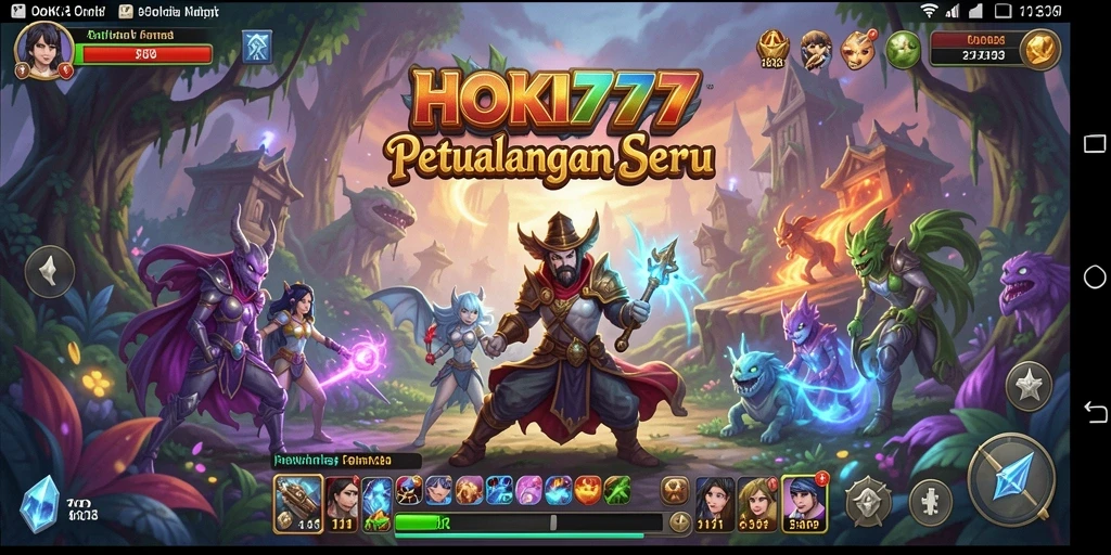 Tangkapan layar HOKI777 menampilkan karakter menjelajahi hutan yang magis.