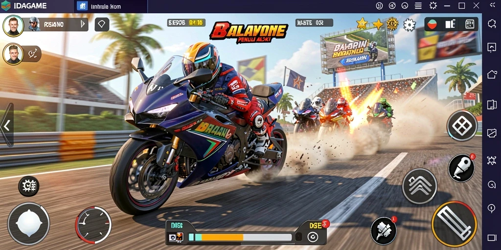 Tampilan menarik dari gameplay balapan motor yang mendebarkan.