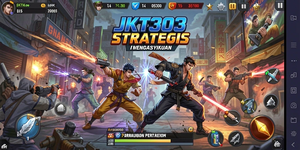 Screenshot gameplay JKT303 yang menunjukkan strategi pertempuran yang intens.