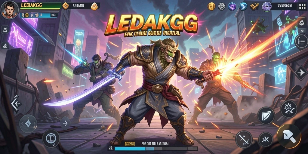 Tampilan gameplay LEDAKGG menampilkan aksi pertarungan yang mendebarkan.