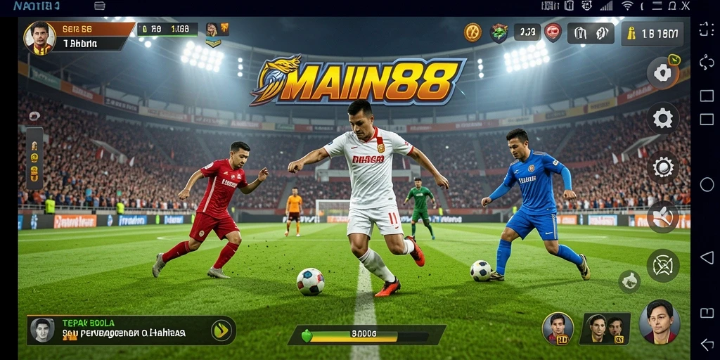 Tampilan gameplay <strong>MAIN88</strong> saat pertandingan sepak bola yang mendebarkan.