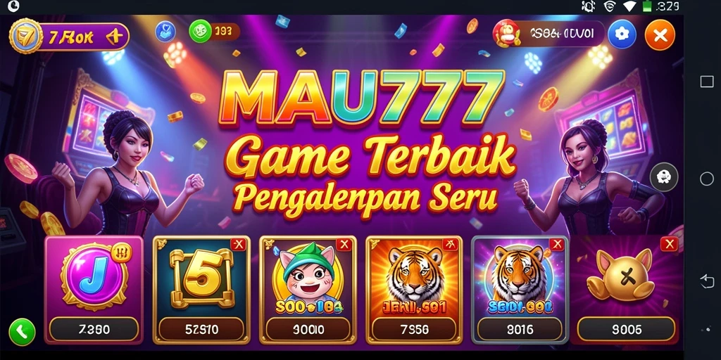 Tampilan utama gameplay MAU777 menampilkan simbol slot yang berwarna-warni.