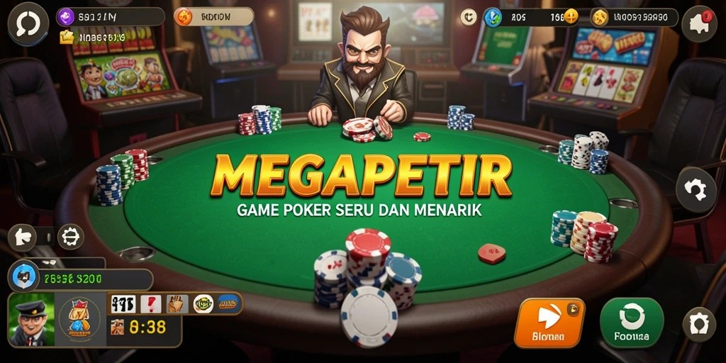 Tangkapan layar Gameplay MEGAPETIR yang menampilkan momen seru permainan Poker.