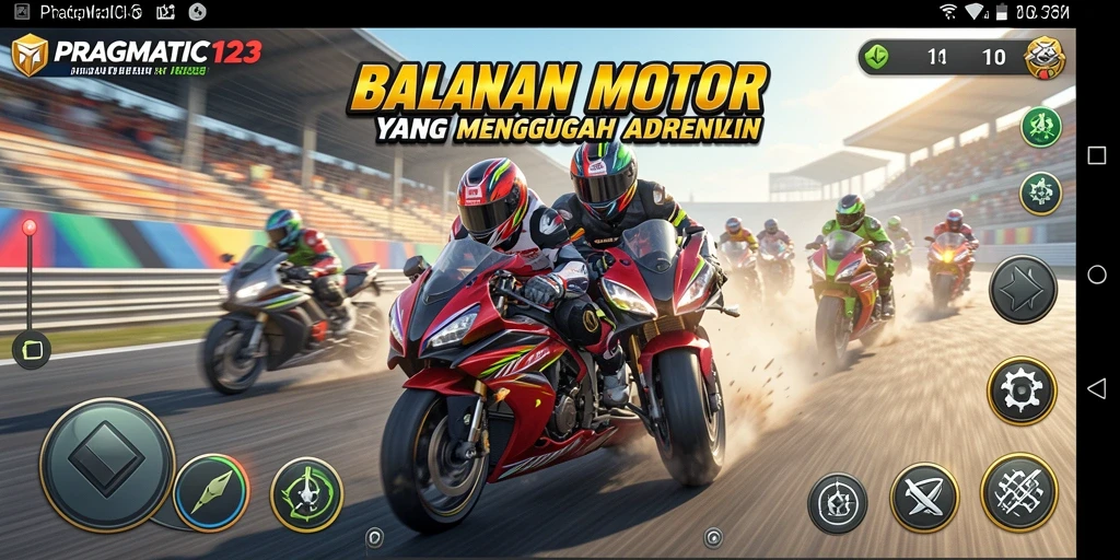 Screenshot dari gameplay mendebarkan PRAGMATIC123 dengan motor balap yang tangguh.