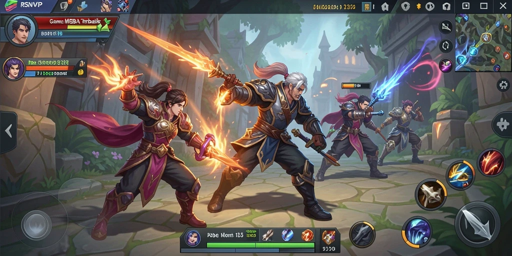 Screenshot RSNVIP menampilkan pertempuran tim yang intens dalam gameplay MOBA.