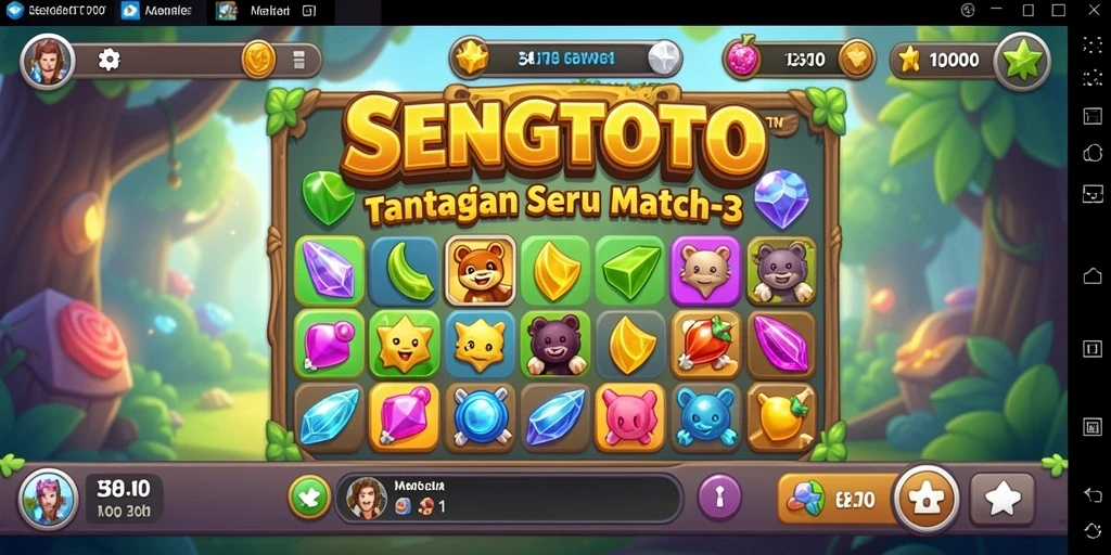 Tampilan gameplay SENGTOTO yang penuh warna dan beragam tantangan Match-3.