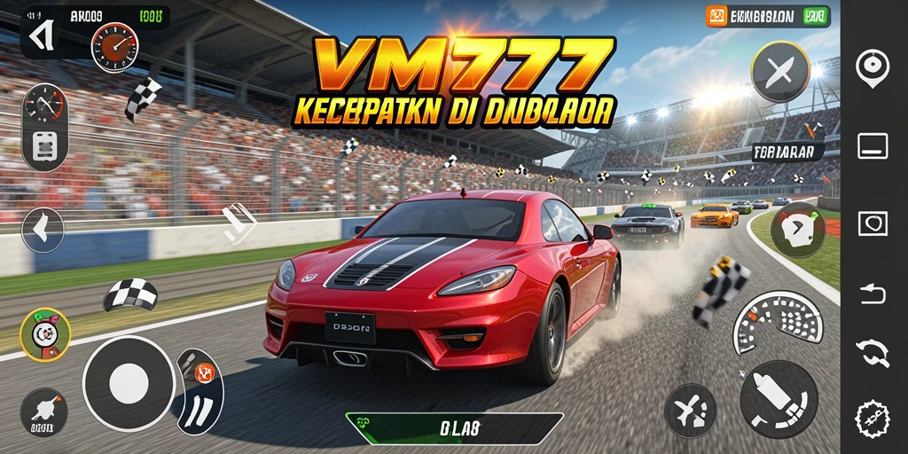 Screenshot utama VM777 menunjukkan aksi balap seru dan grafik yang mengagumkan.